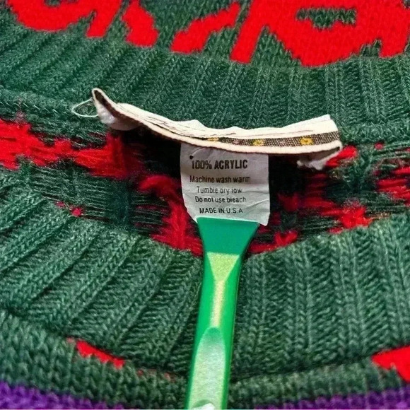 Vintage Diana Marco 90s Red Green Knit Tunic Holiday Long Sleeve Sweater Large - Picture 7 of 12
